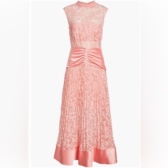 NWT SELF-PORTRAIT Floral Lace Sleeveless Midi Dress In Pink size 10 - Picture 5 of 10